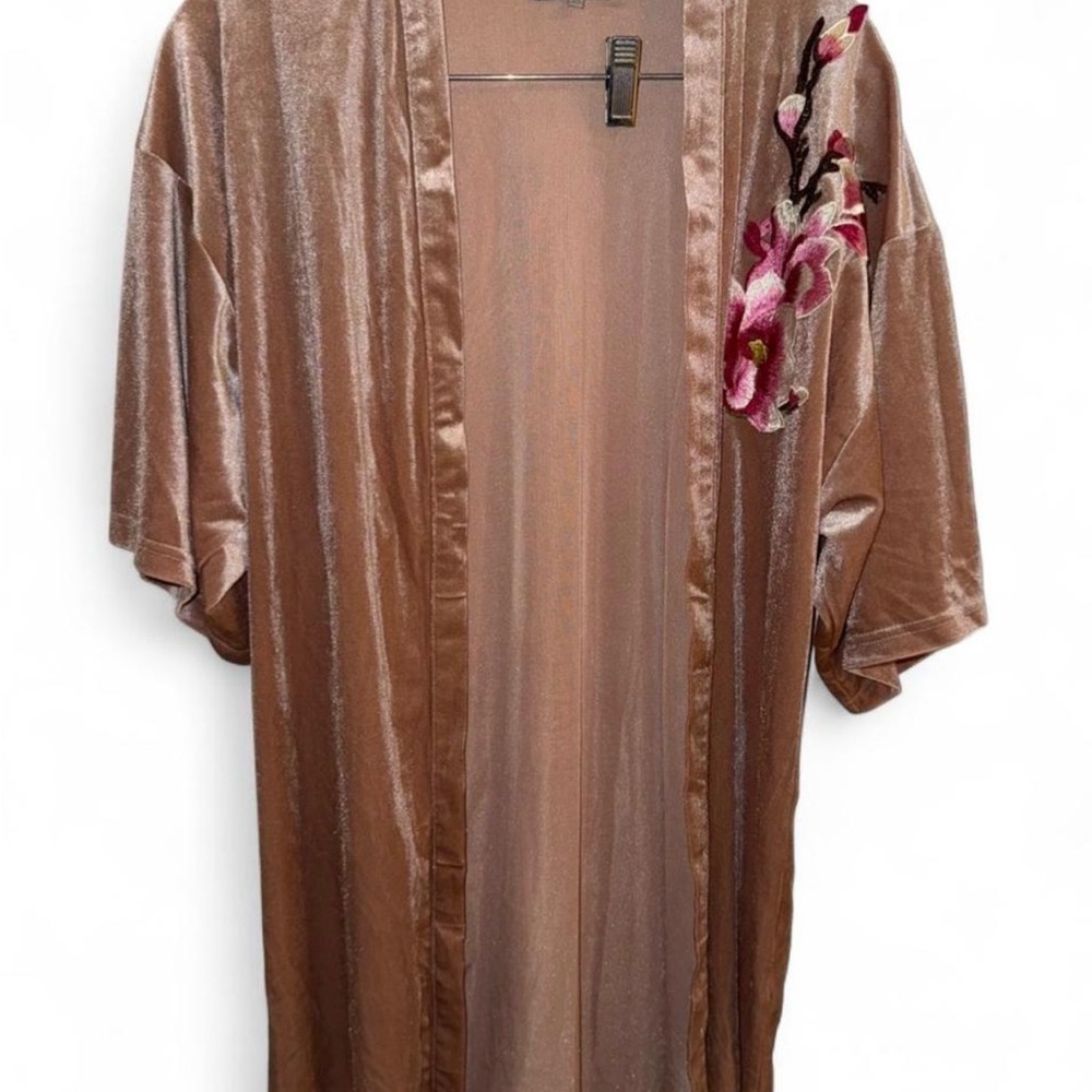Charlotte Russe Tan Velvet Robe with Pink Floral Accent